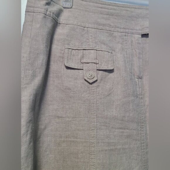 Reitmans Women Linen Beige Cream Taupe Khaki A-Line Lined Midi Summer Skirt - Picture 5 of 8